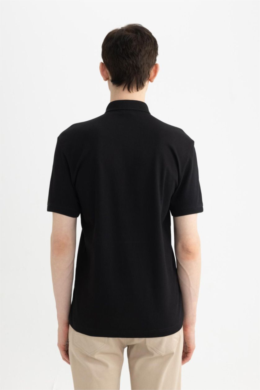 MAN Black Slim Fit Pique Short Sleeve Polo T-Shirt