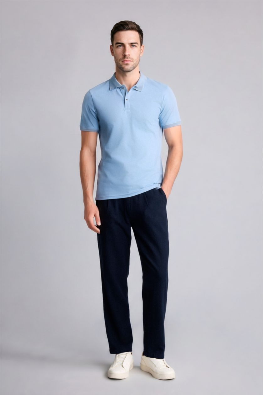 Erkek Mavi Slim Fit Kısa kollu Polo Tişört