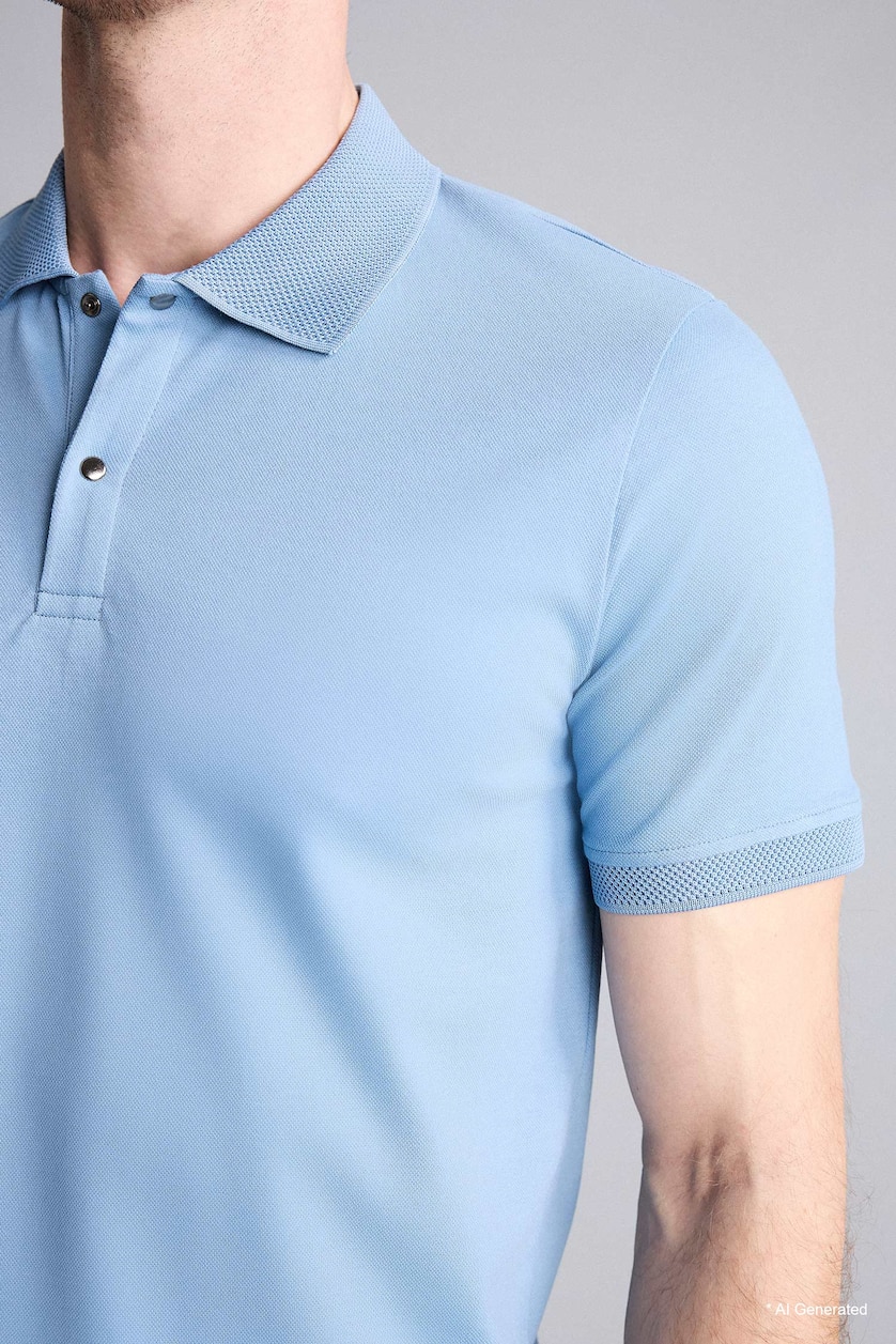 Erkek Mavi Pamuklu Slim Fit Kısa kollu Polo Tişört
