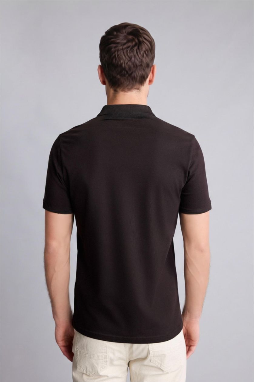 Erkek Kahve Slim Fit Kısa kollu Polo Tişört