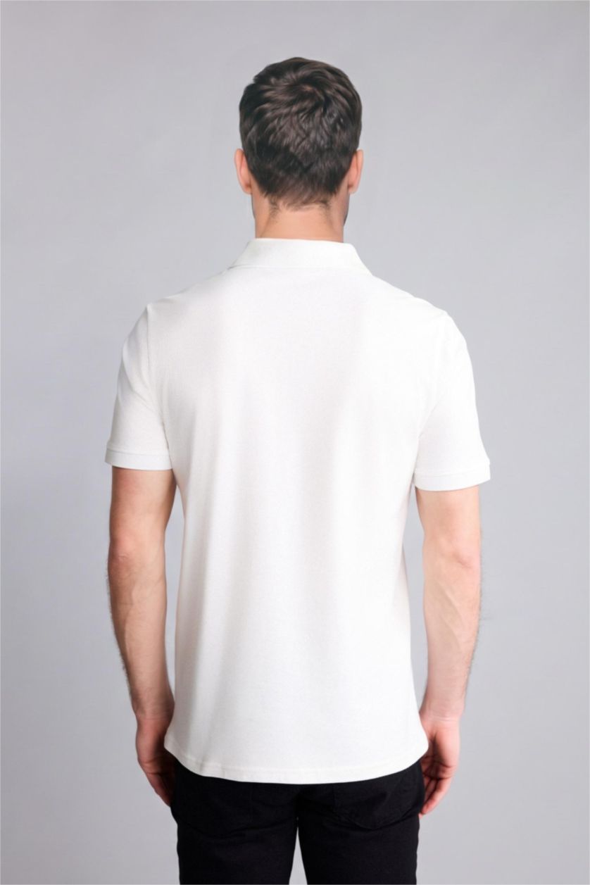 Erkek Kırık Beyaz Slim Fit Kısa kollu Polo Tişört