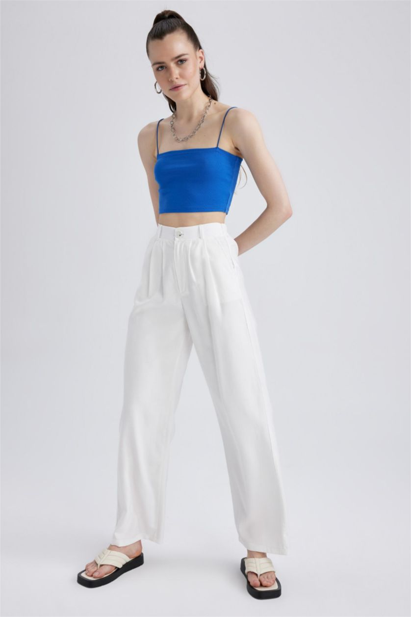 WOMAN Ecru Normal Waist Wide Leg Trousers