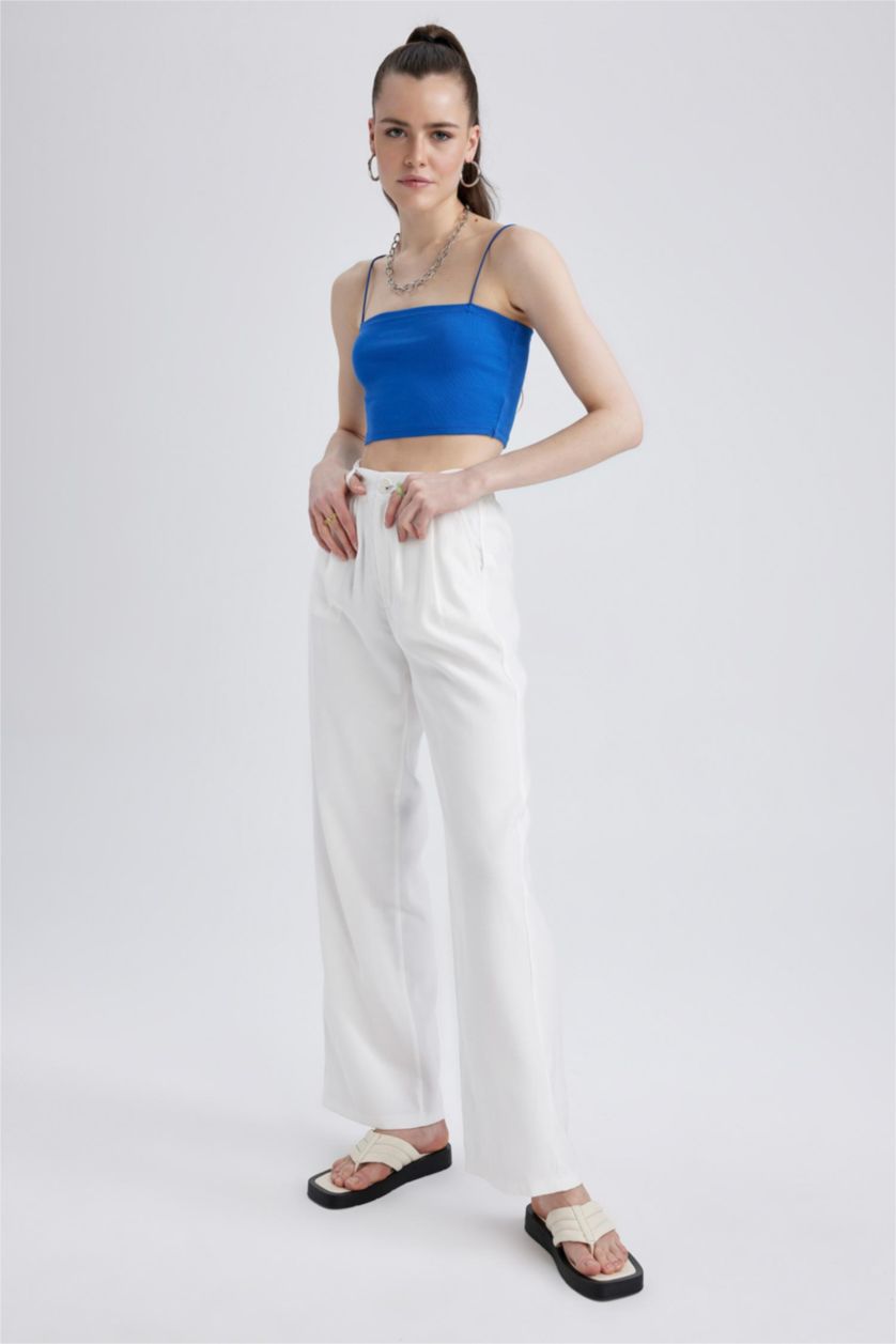 WOMAN Ecru Normal Waist Wide Leg Trousers