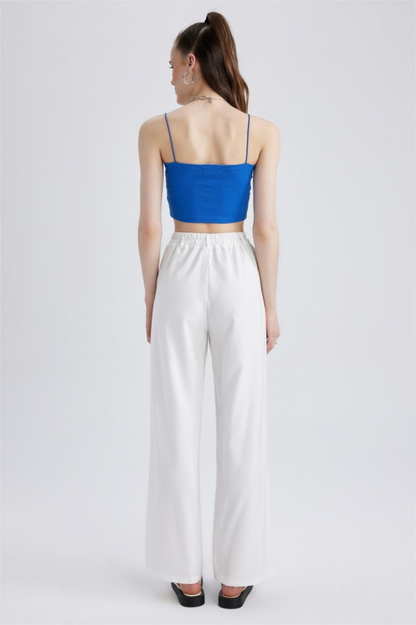 WOMAN Ecru Normal Waist Wide Leg Trousers