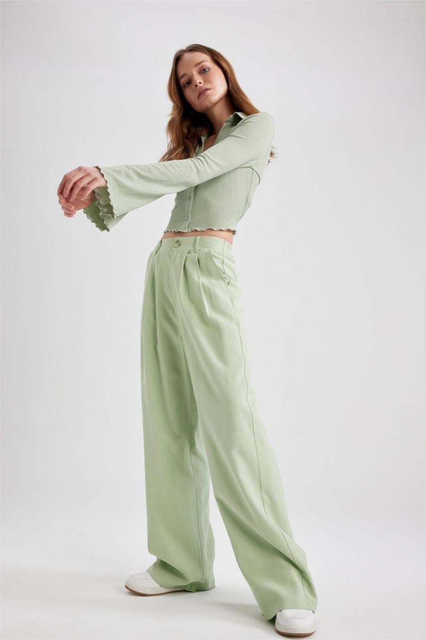 FEMME Bleu Pantalon Jambes larges