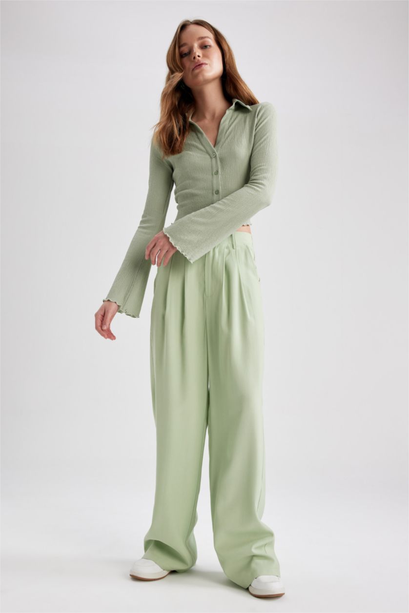 FEMME Bleu Pantalon Jambes larges