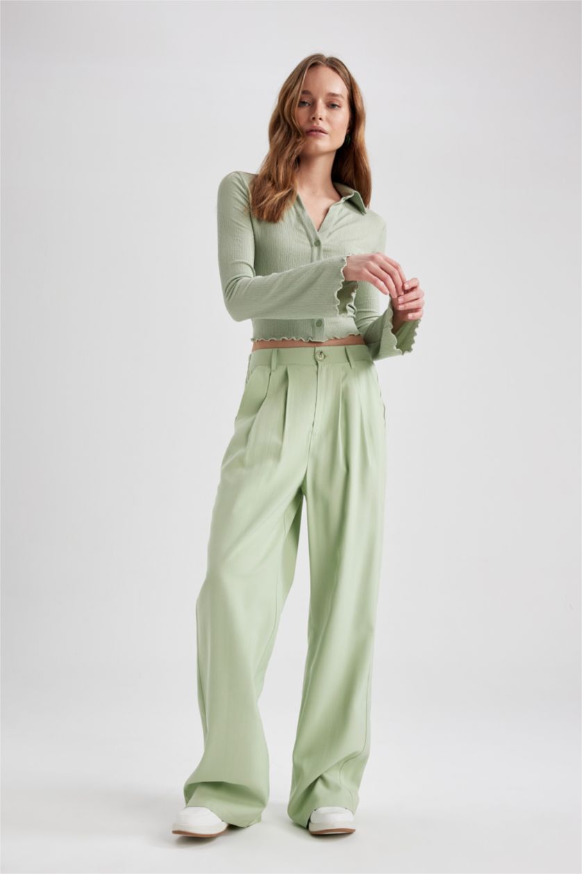 FEMME Bleu Pantalon Jambes larges