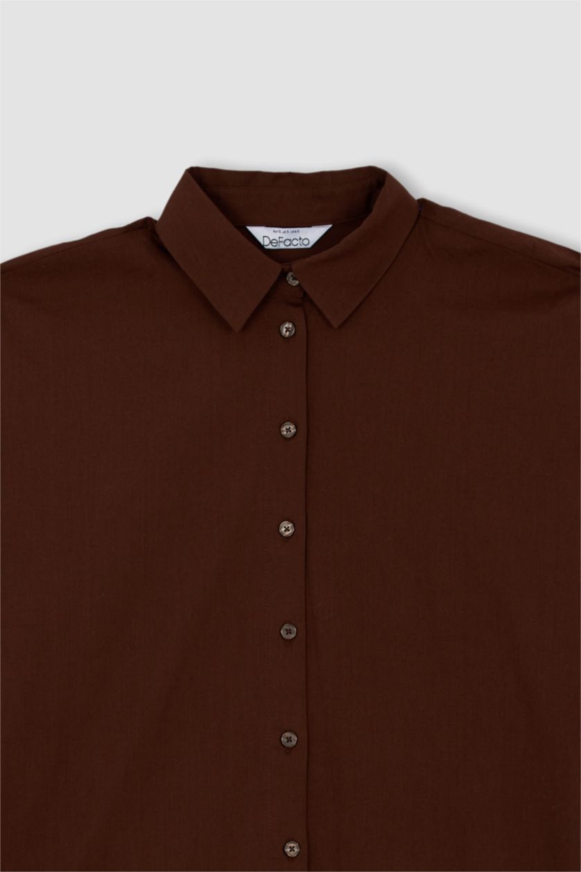 WOMAN Brown Oversize Fit Poplin Shirt Collar Long Sleeve Tunic