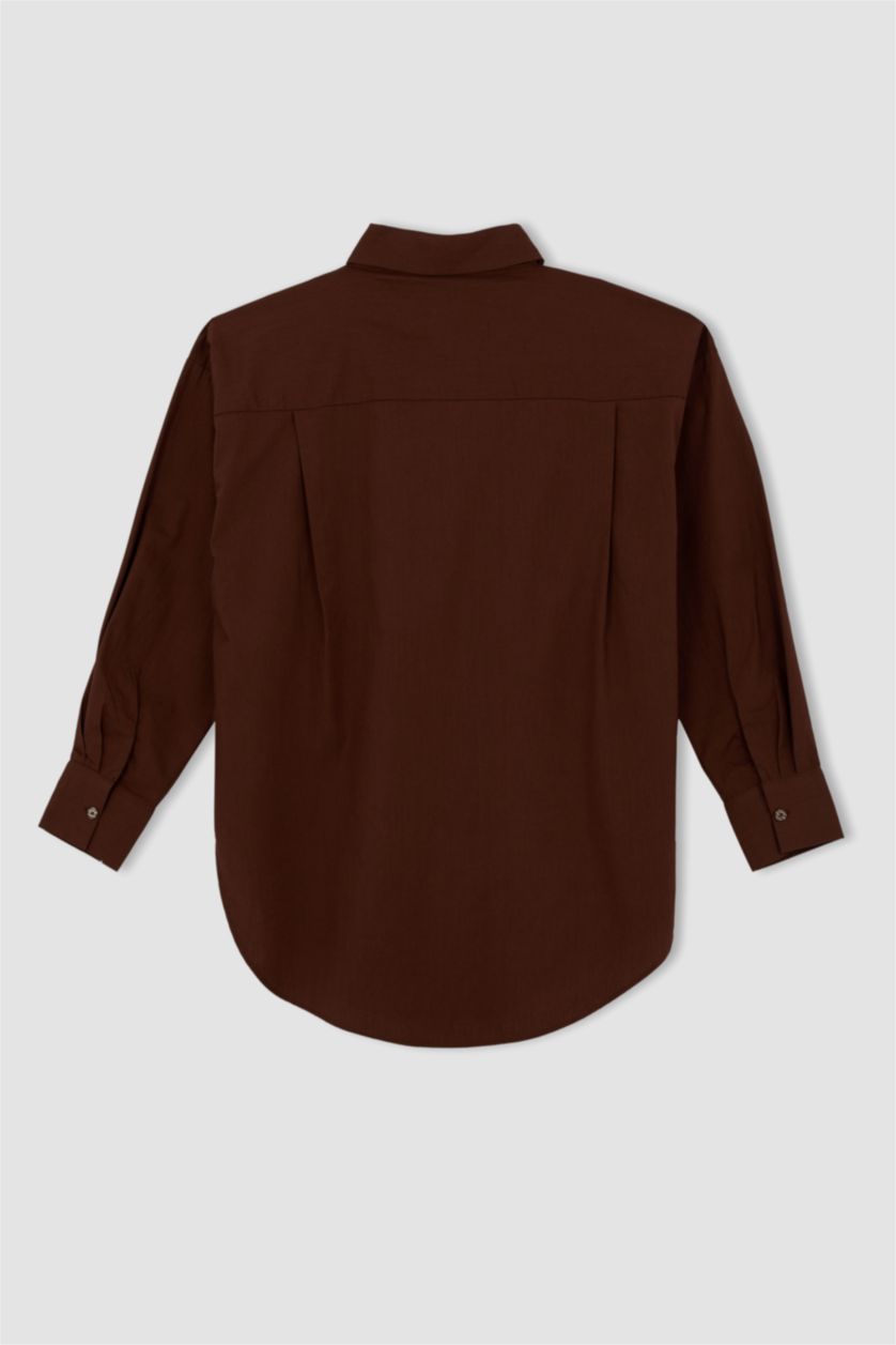 WOMAN Brown Oversize Fit Poplin Shirt Collar Long Sleeve Tunic