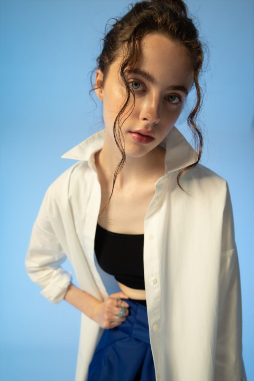 FEMME Blanc Tunique À Manches Longues Popeline Coupe Oversize Col De Chemise