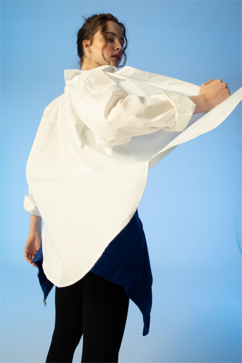 FEMME Blanc Tunique À Manches Longues Popeline Coupe Oversize Col De Chemise