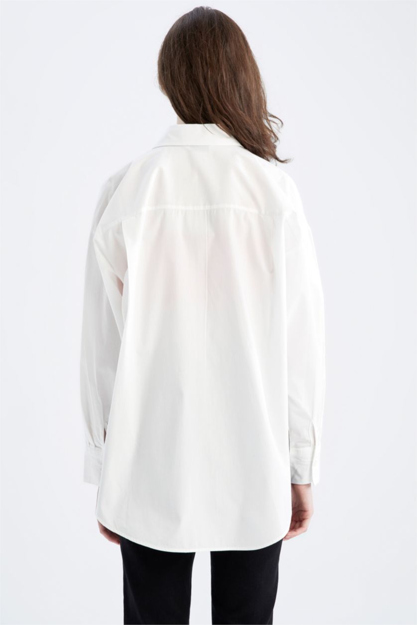 FEMME Blanc Tunique À Manches Longues Popeline Coupe Oversize Col De Chemise