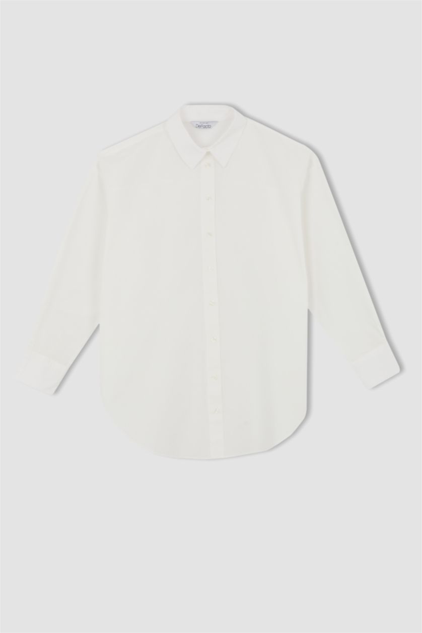 FEMME Blanc Tunique À Manches Longues Popeline Coupe Oversize Col De Chemise