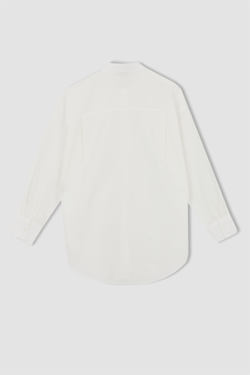 FEMME Blanc Tunique À Manches Longues Popeline Coupe Oversize Col De Chemise