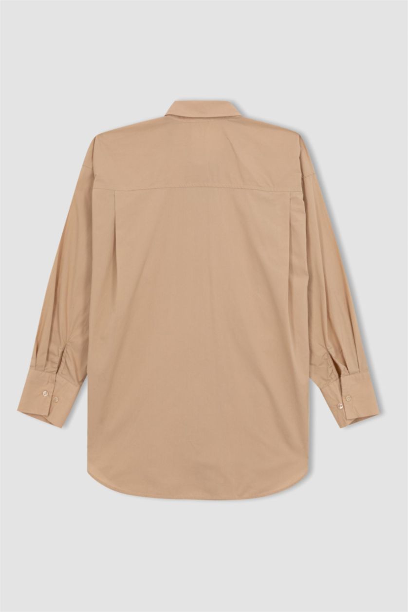 FEMME Beige Tunique À Manches Longues Popeline Coupe Oversize Col De Chemise