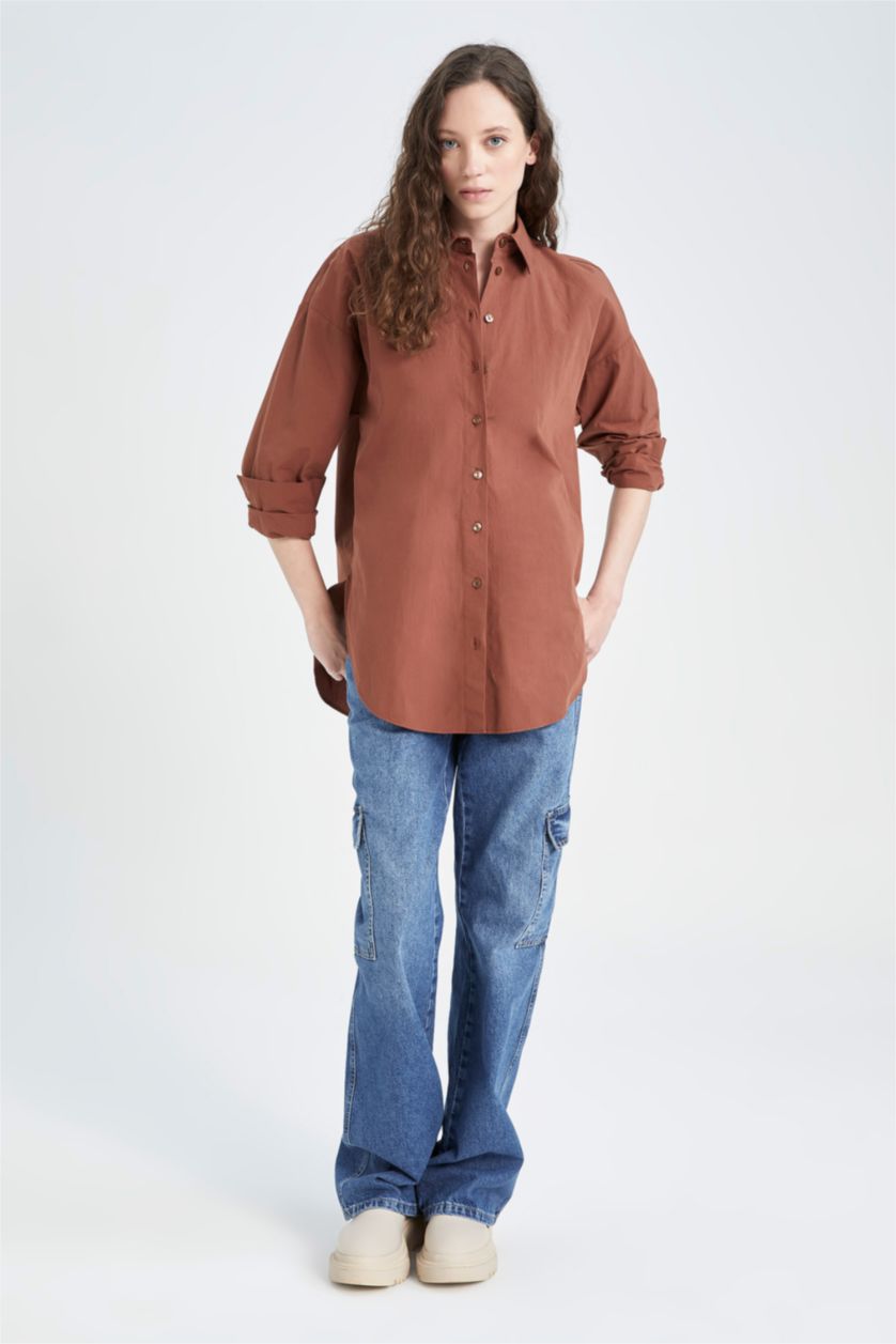 حريمي بني تونيك قطن اوفر سايز كم طويل