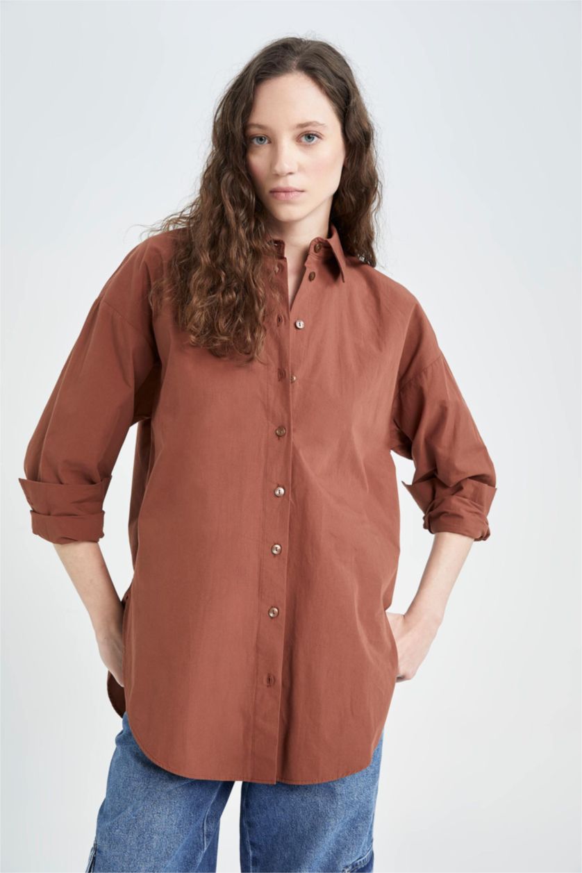 حريمي بني تونيك قطن اوفر سايز كم طويل