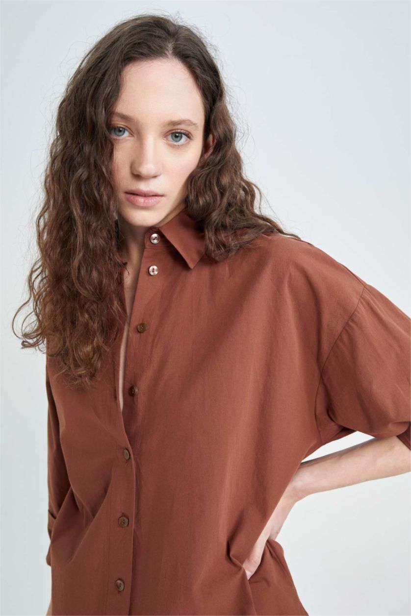 حريمي بني تونيك قطن اوفر سايز كم طويل