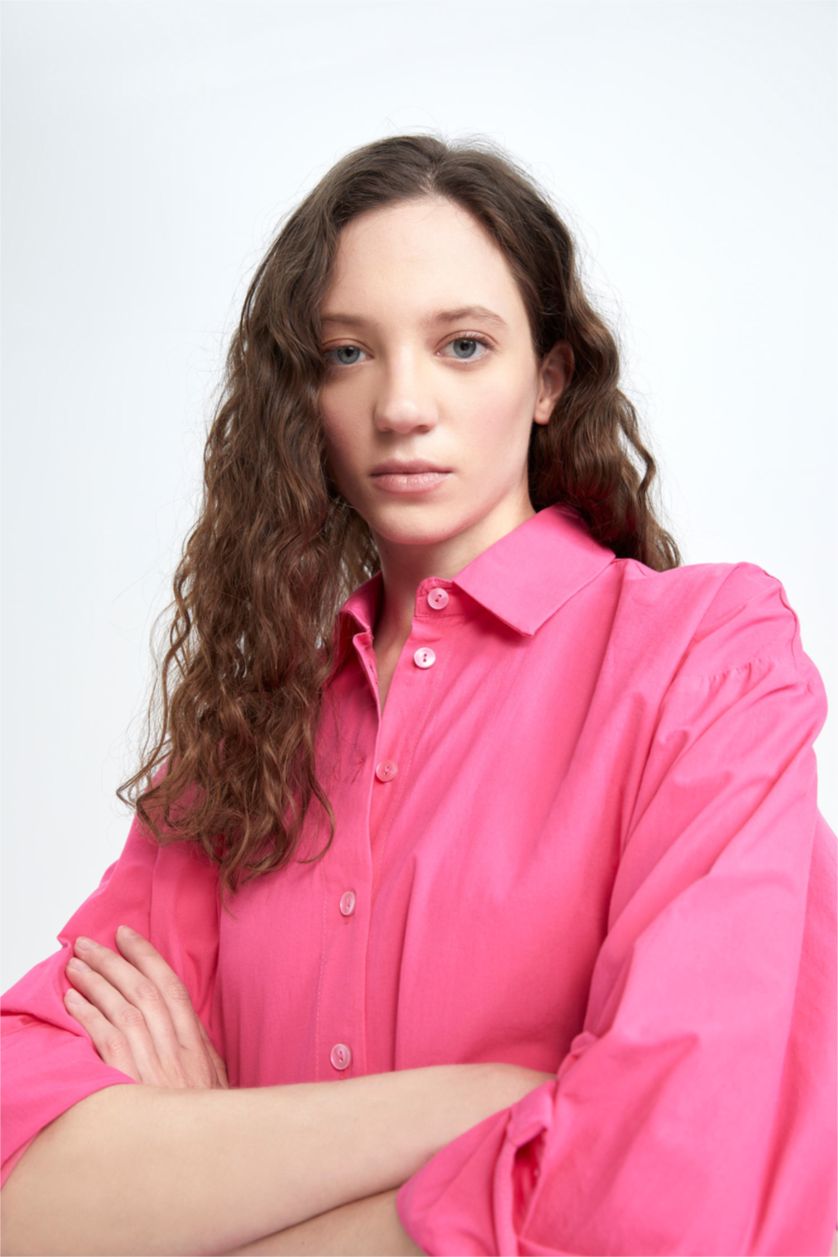 WOMAN Fushsia Oversize Fit Poplin Shirt Collar Long Sleeve Tunic