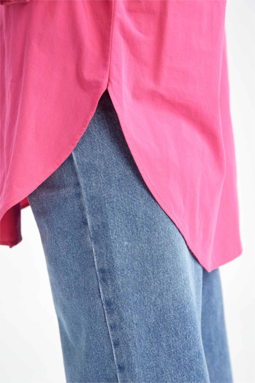 WOMAN Fushsia Oversize Fit Poplin Shirt Collar Long Sleeve Tunic