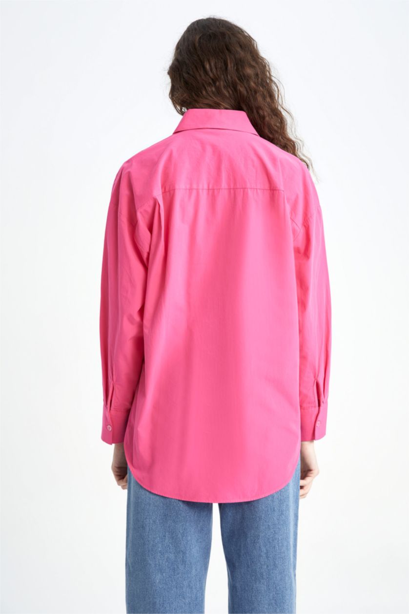 WOMAN Fushsia Oversize Fit Poplin Shirt Collar Long Sleeve Tunic