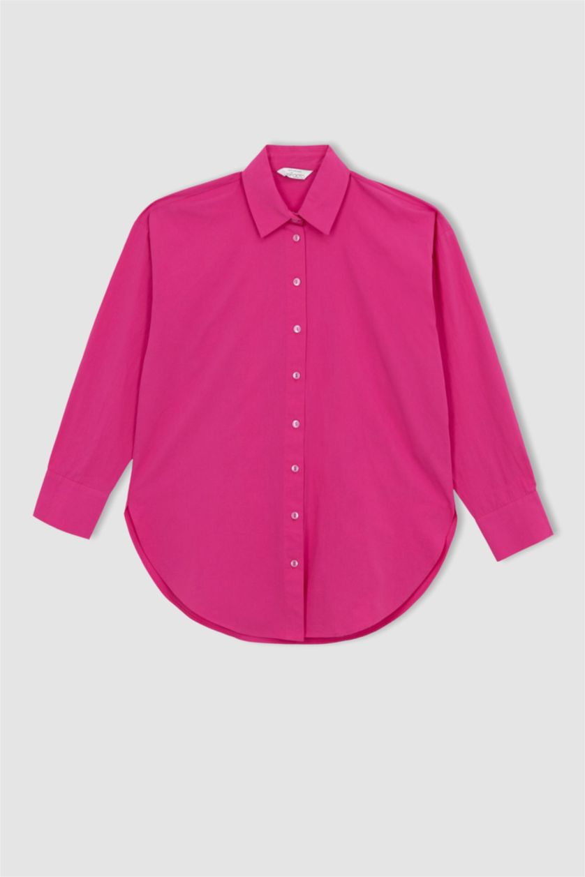 WOMAN Fushsia Oversize Fit Poplin Shirt Collar Long Sleeve Tunic