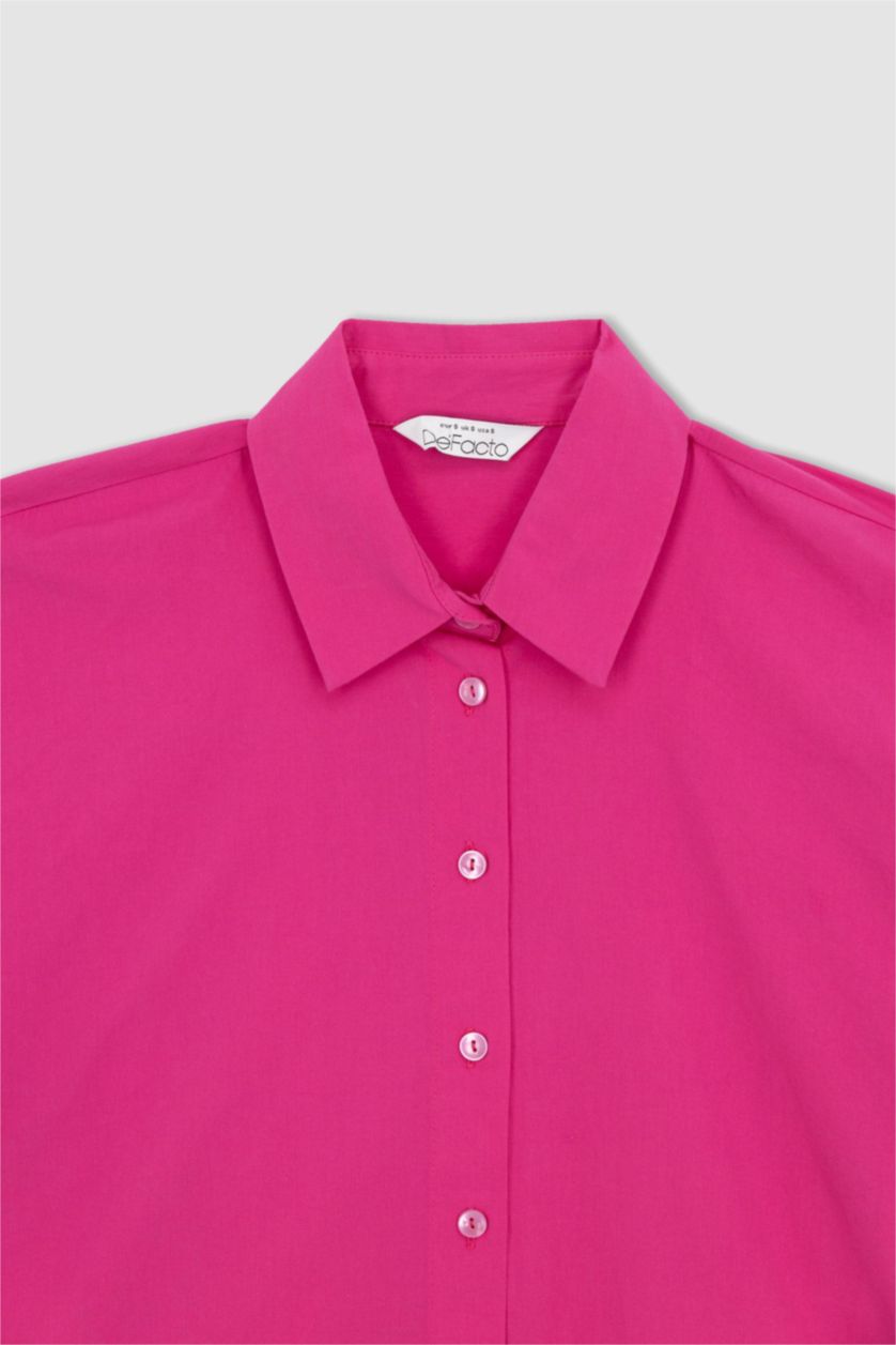 WOMAN Fushsia Oversize Fit Poplin Shirt Collar Long Sleeve Tunic