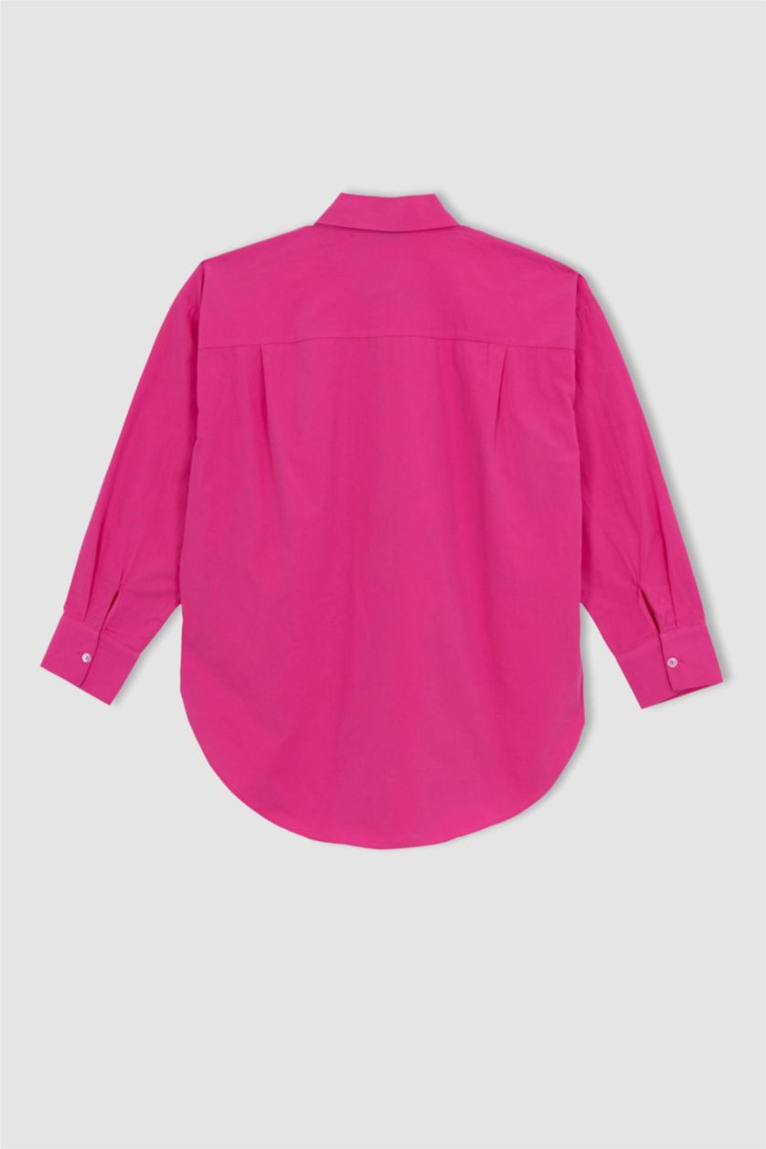 WOMAN Fushsia Oversize Fit Poplin Shirt Collar Long Sleeve Tunic