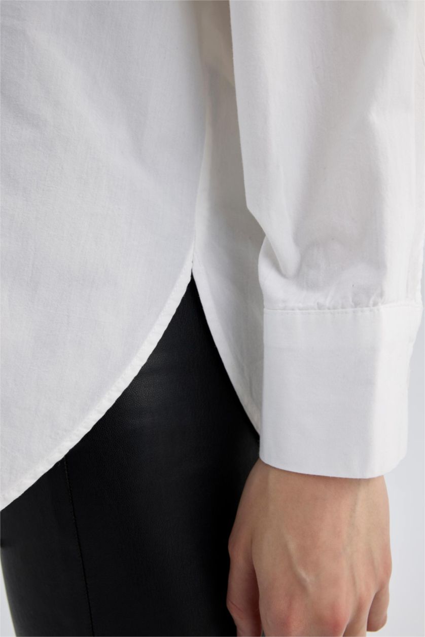 WOMAN White Oversize Fit Shirt Collar Poplin Long Sleeve Tunic