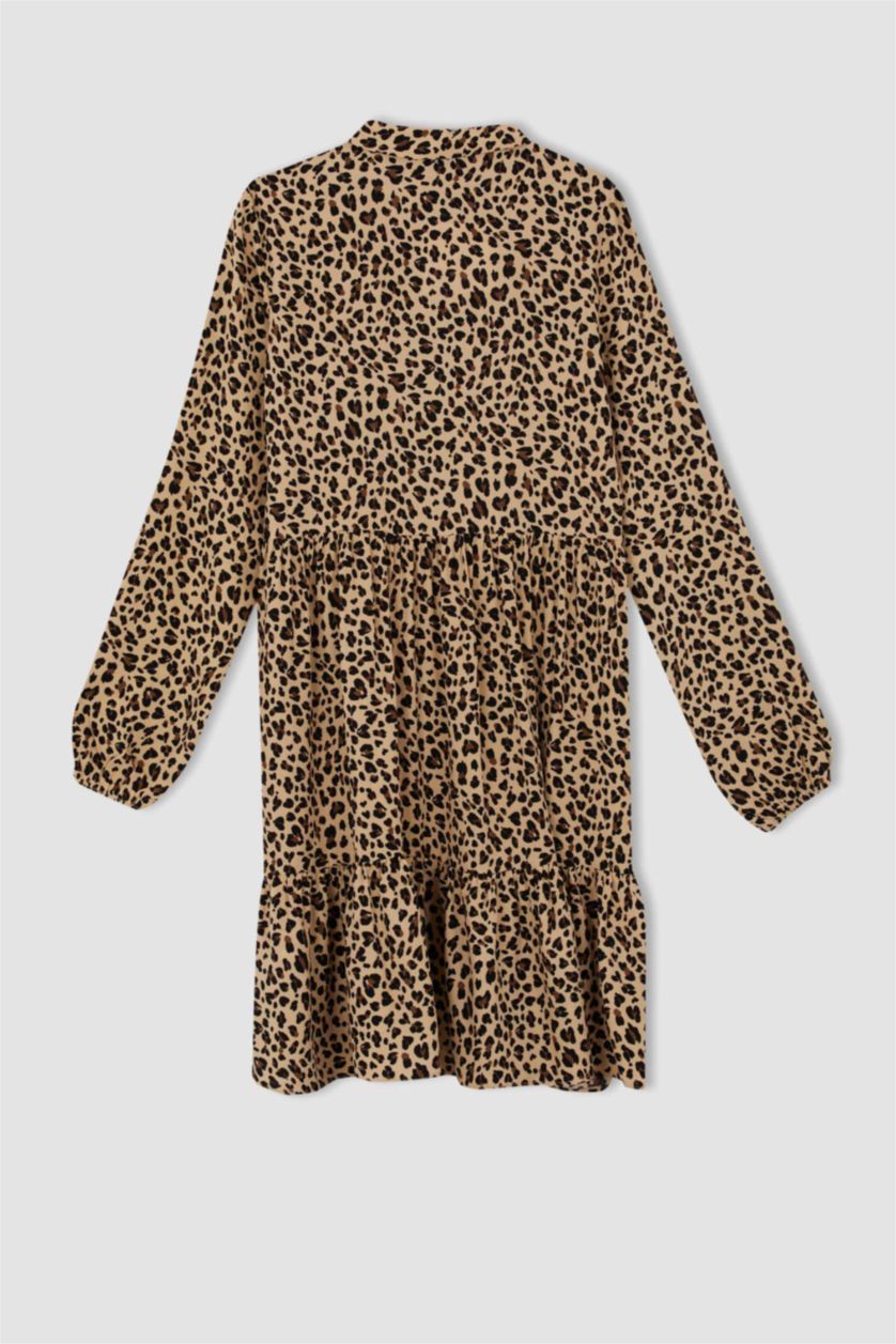 FEMME Beige Robe Tissée À Manches Longues Très court Viscose Imprimé Col De Chemise