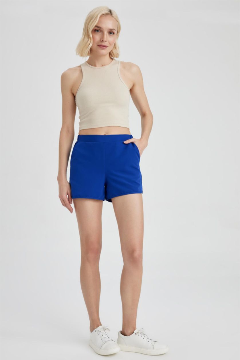 حريمي أزرق فاقع شورت بحر قصة عادية