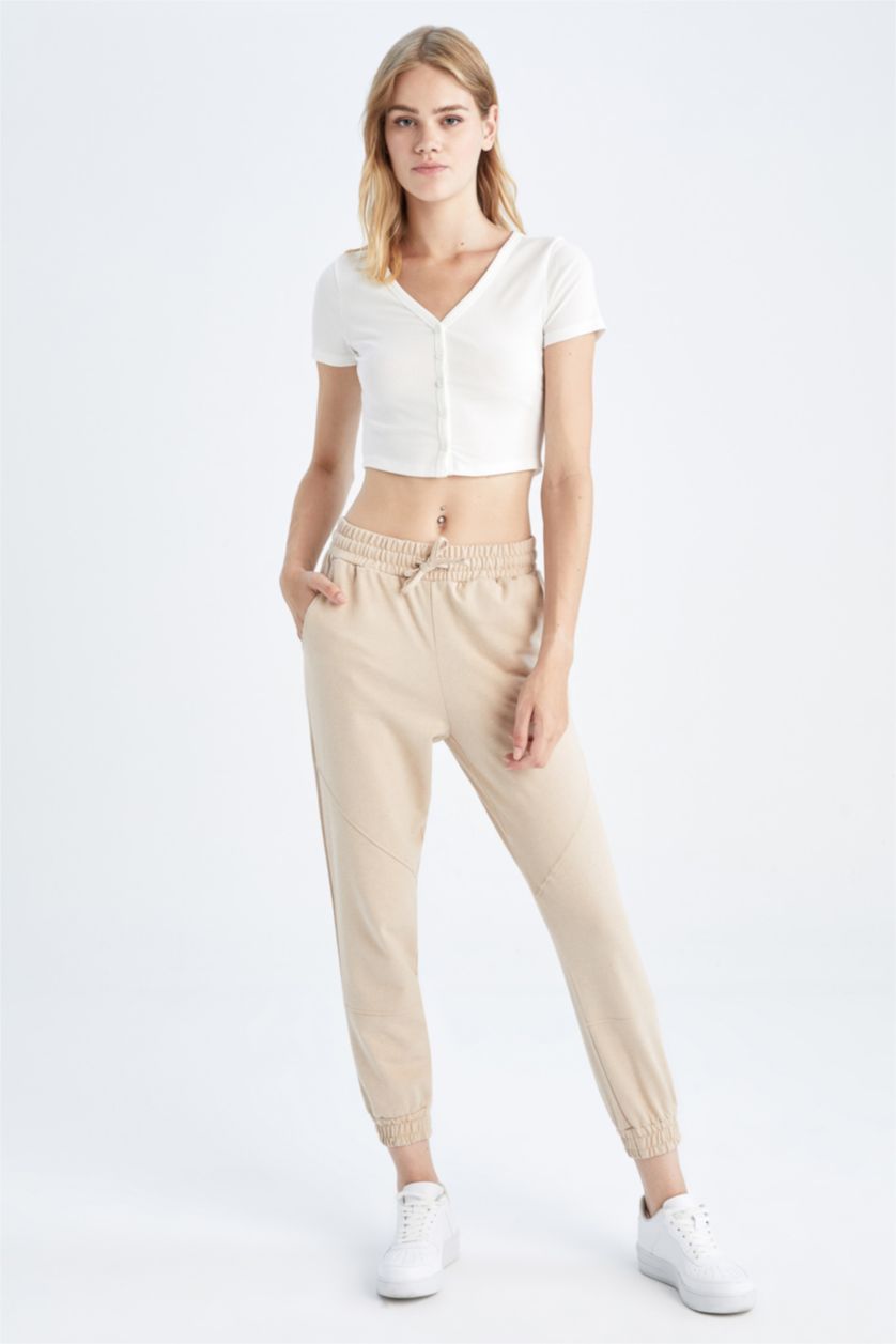WOMAN Beige Melange Jogger Standard Fit Trousers