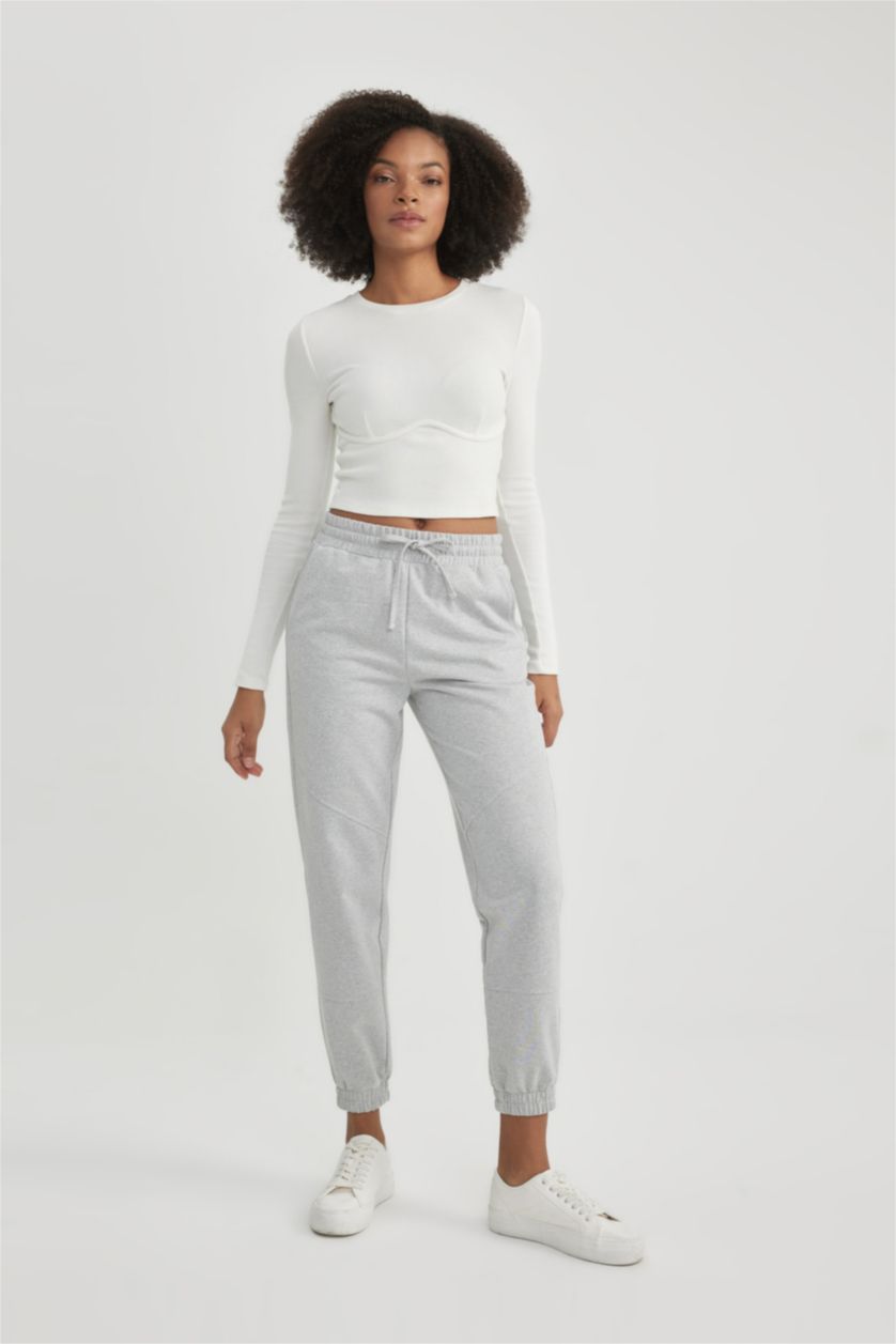Woman Grey Melange jogger Thin Sweatshirt Fabric Trousers