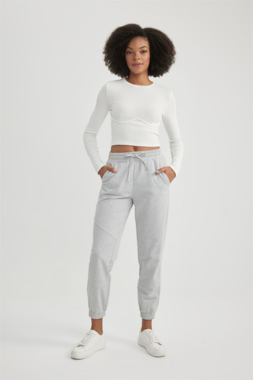 Woman Grey Melange jogger Thin Sweatshirt Fabric Trousers