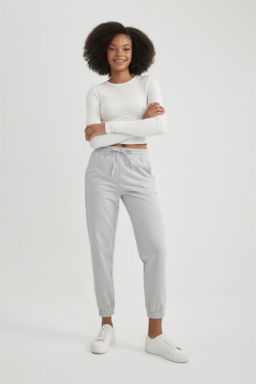Woman Grey Melange jogger Thin Sweatshirt Fabric Trousers