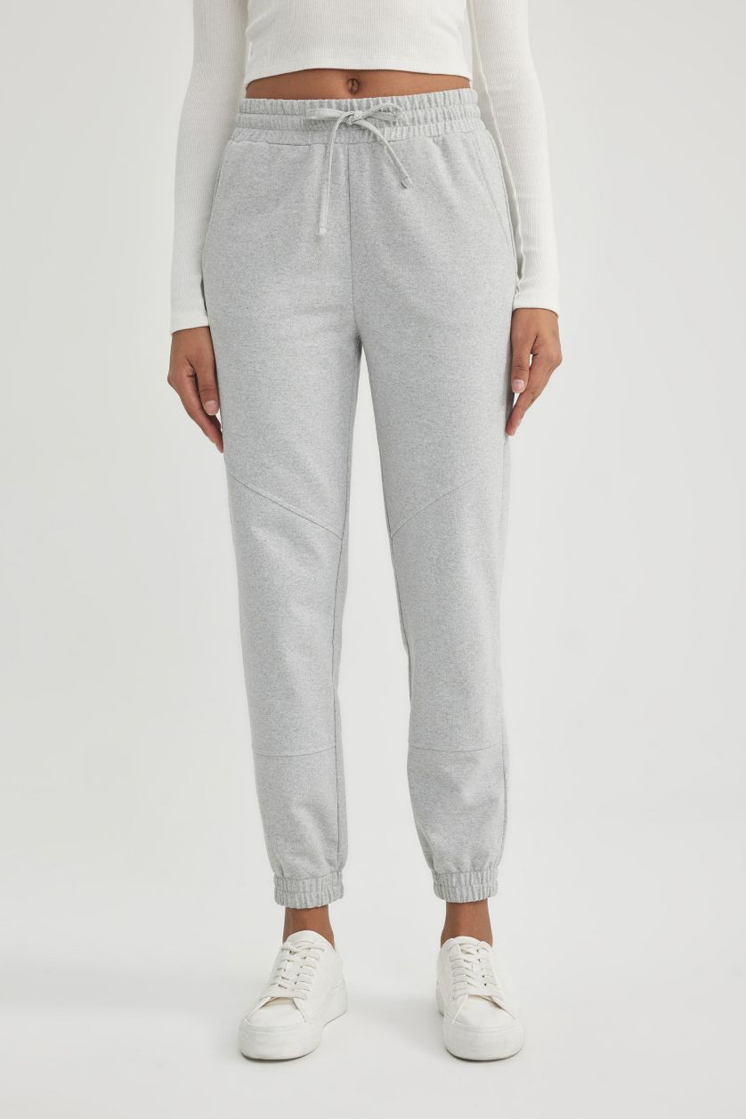 Woman Grey Melange jogger Thin Sweatshirt Fabric Trousers