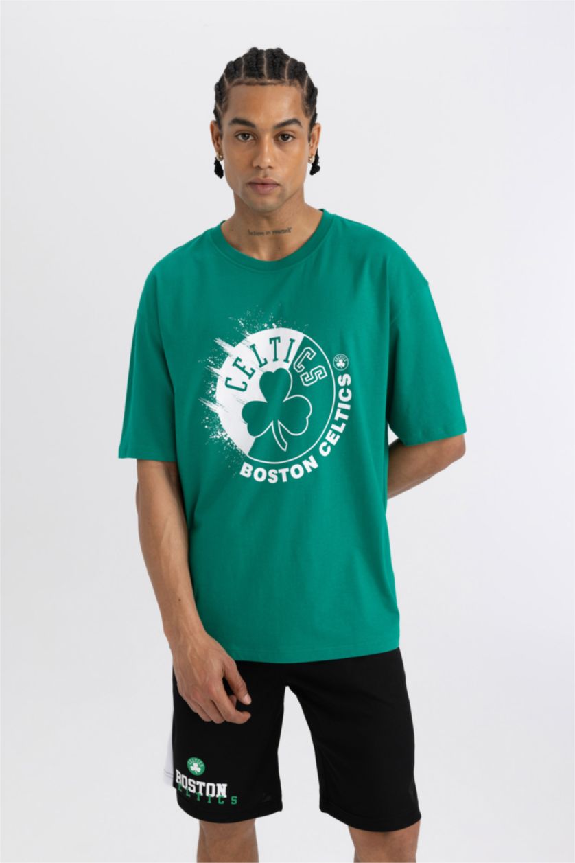 HOMME Vert T-Shirt Oversize Imprimé Manches Courtes Col Rond de NBA Boston Celtics DefactoFit