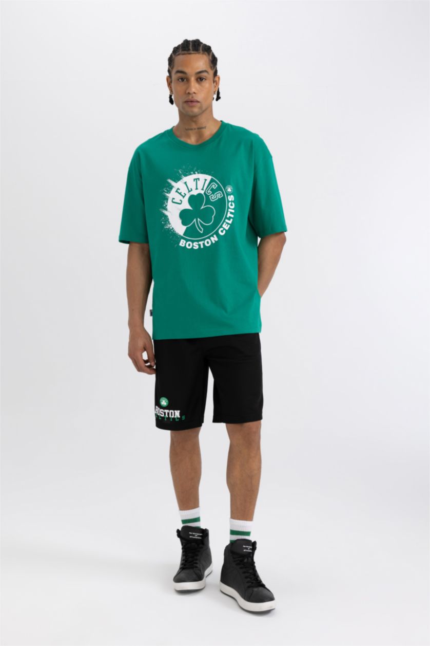 HOMME Vert T-Shirt Oversize Imprimé Manches Courtes Col Rond de NBA Boston Celtics DefactoFit