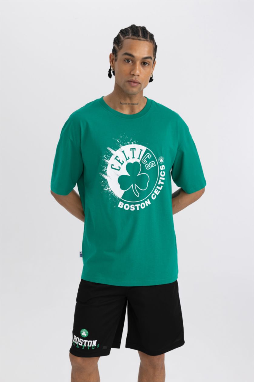 HOMME Vert T-Shirt Oversize Imprimé Manches Courtes Col Rond de NBA Boston Celtics DefactoFit
