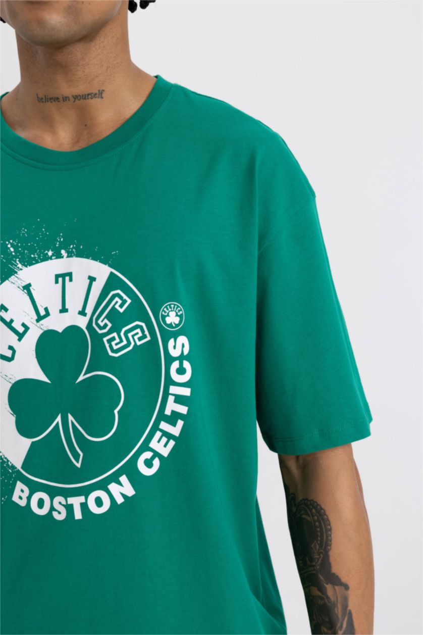 HOMME Vert T-Shirt Oversize Imprimé Manches Courtes Col Rond de NBA Boston Celtics DefactoFit