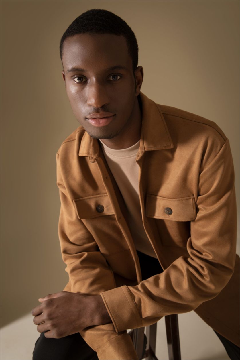 HOMME Marron Veste-chemise coupe classique en daim