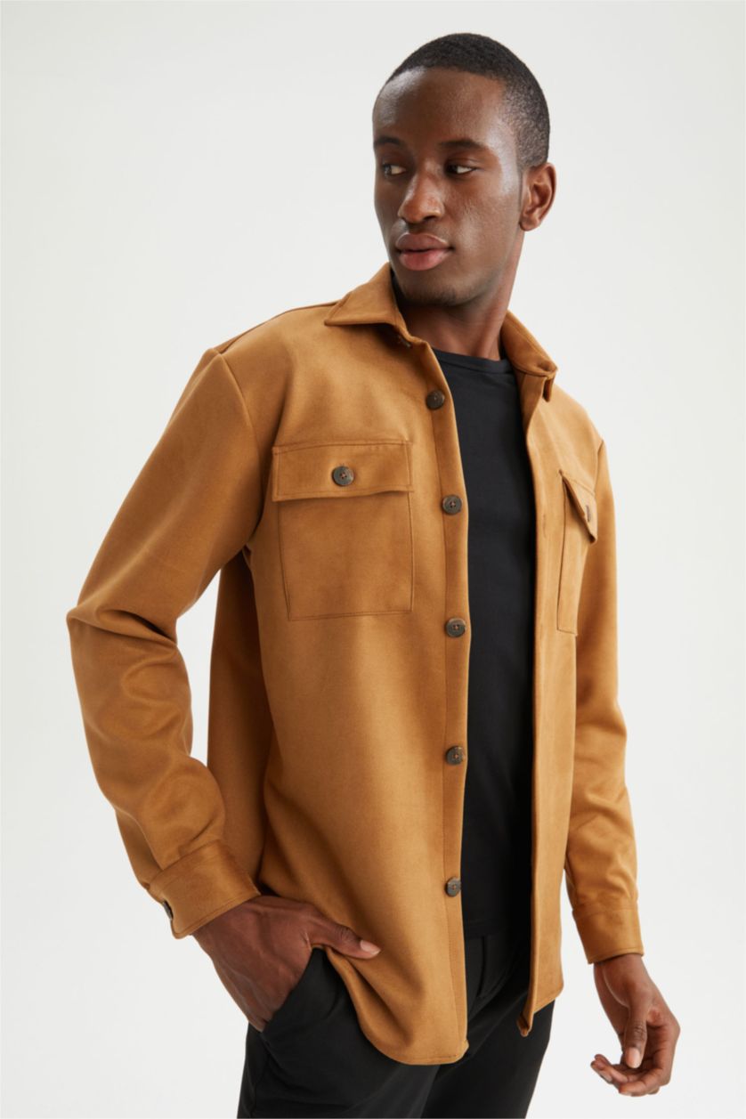 HOMME Marron Veste-chemise coupe classique en daim