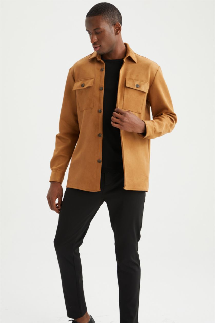 HOMME Marron Veste-chemise coupe classique en daim