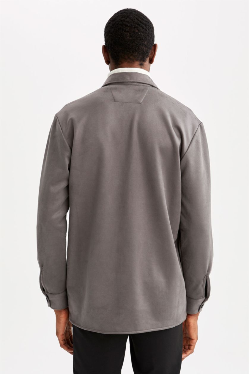 Erkek Gri Regular Fit Süet Gömlek Ceket