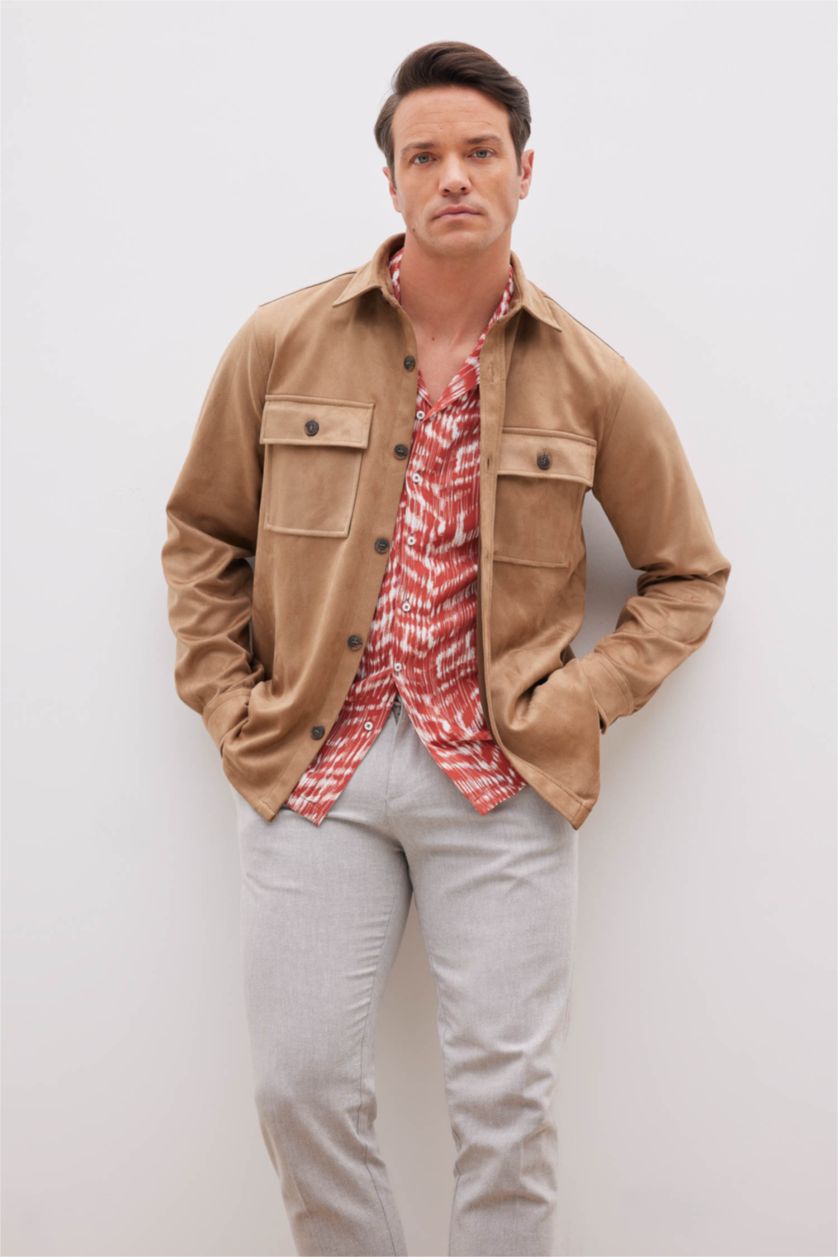 HOMME Beige Foncé Veste chemise en daim coupe classique