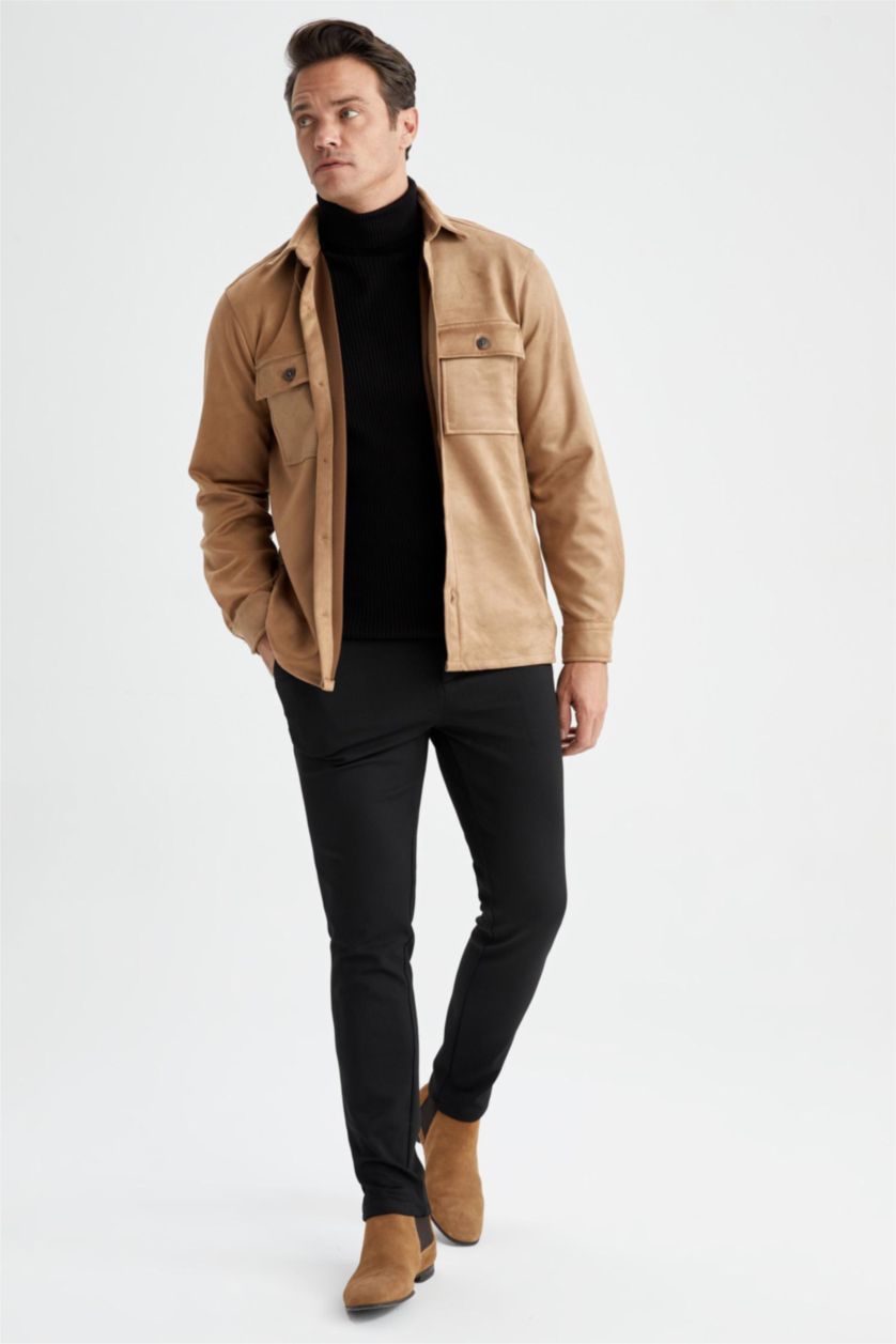 HOMME Beige Foncé Veste chemise en daim coupe classique