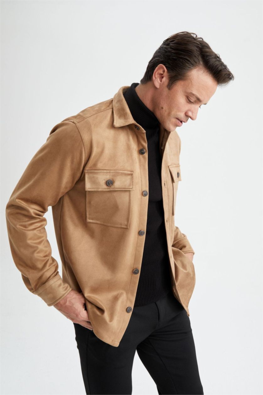 HOMME Beige Foncé Veste chemise en daim coupe classique