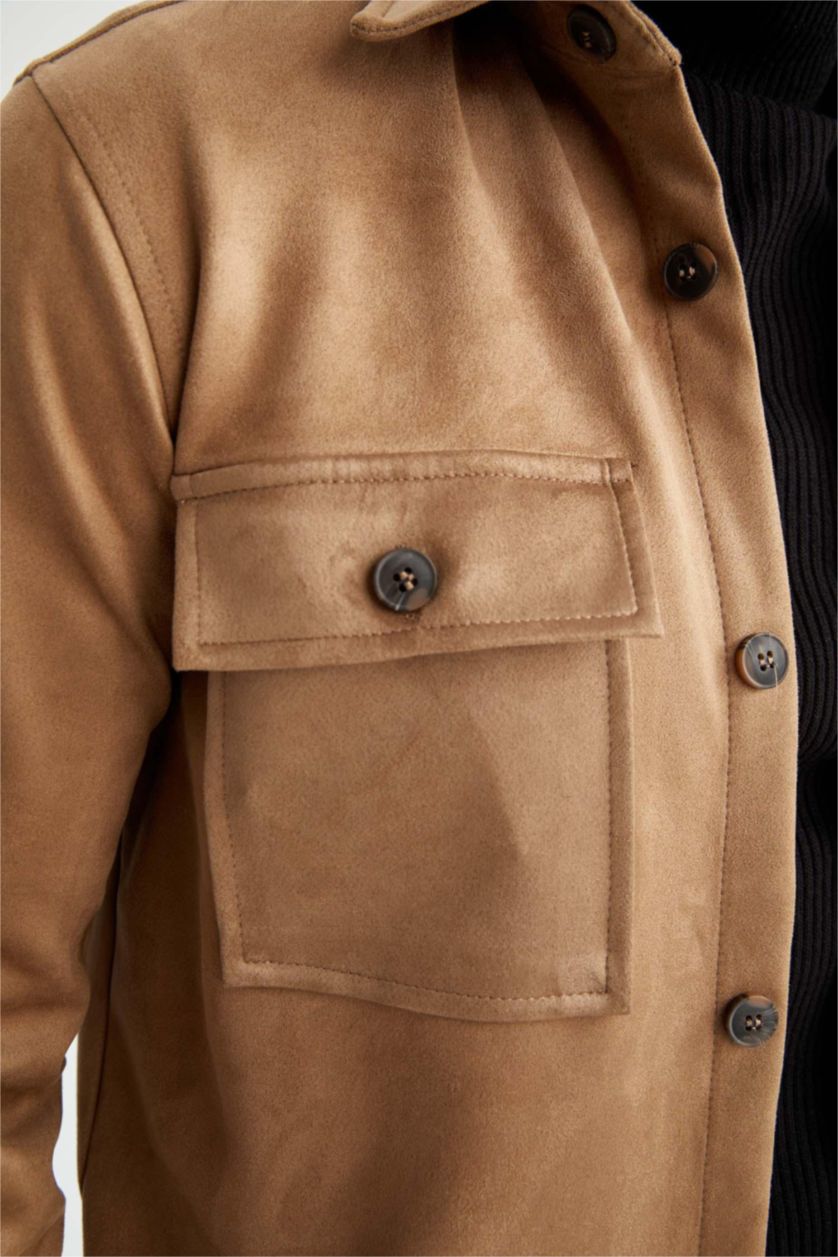 HOMME Beige Foncé Veste chemise en daim coupe classique