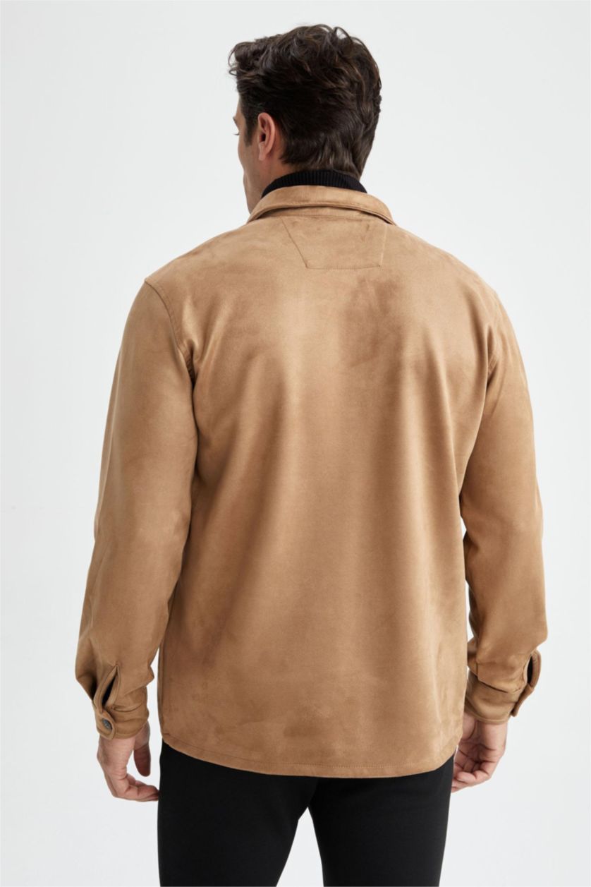 HOMME Beige Foncé Veste chemise en daim coupe classique