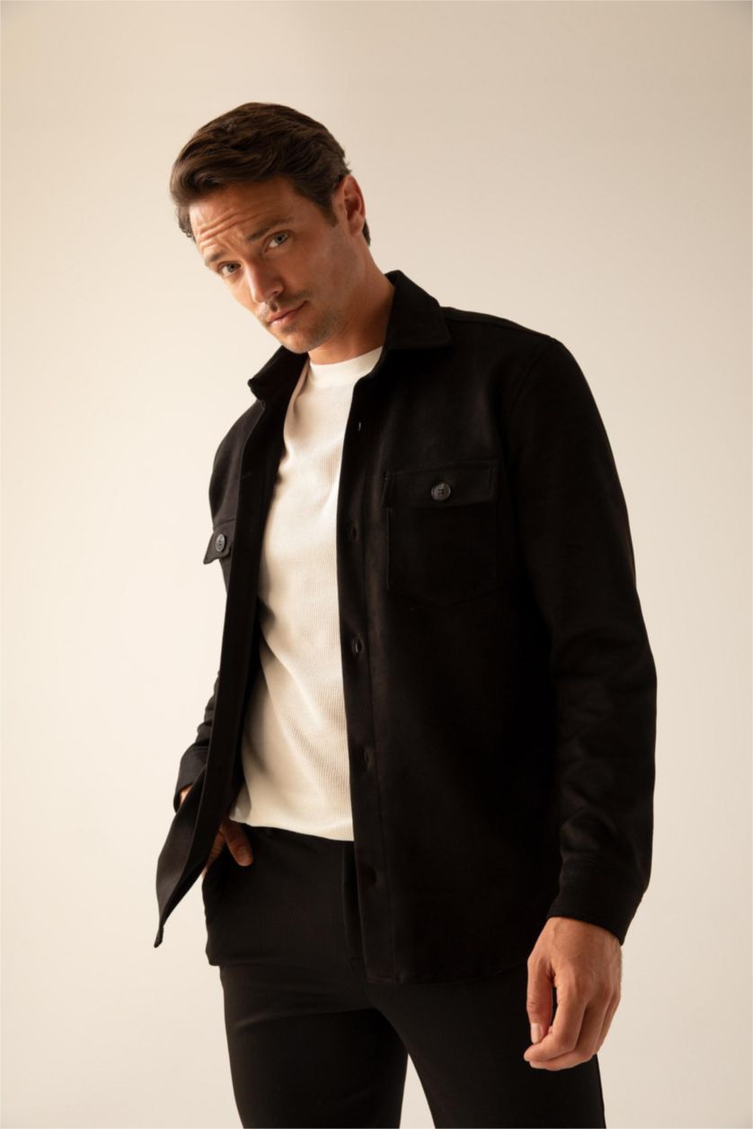 HOMME Noir Veste chemise en daim coupe classique